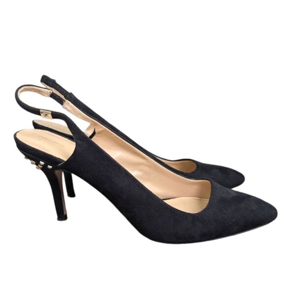 Zara Basics Black pointed toe gold studded slingback heels womens 41 EU 10 US - Picture 2 of 9